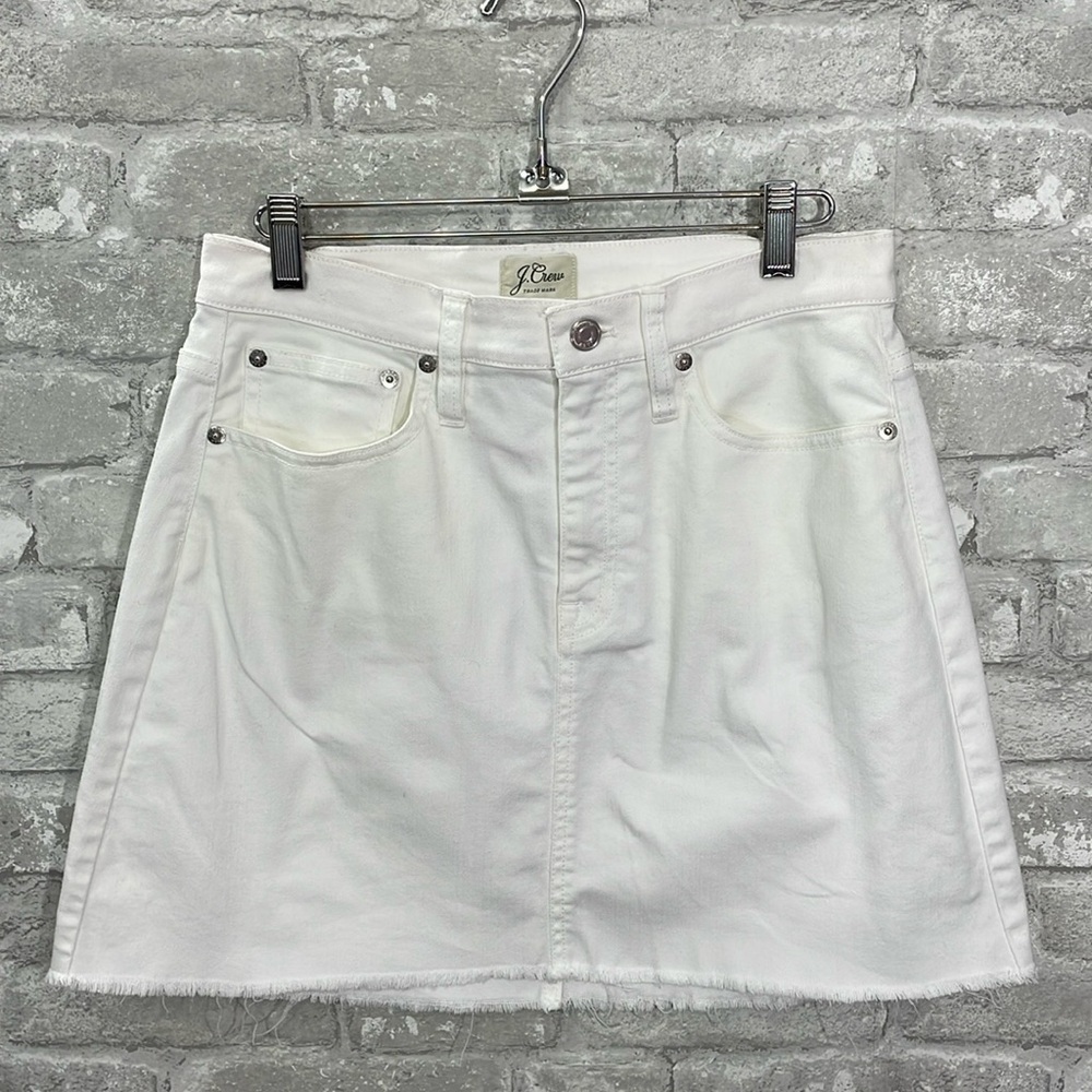 J.Crew White Cotton Blend Frayed Raw Hem Denim Skirt